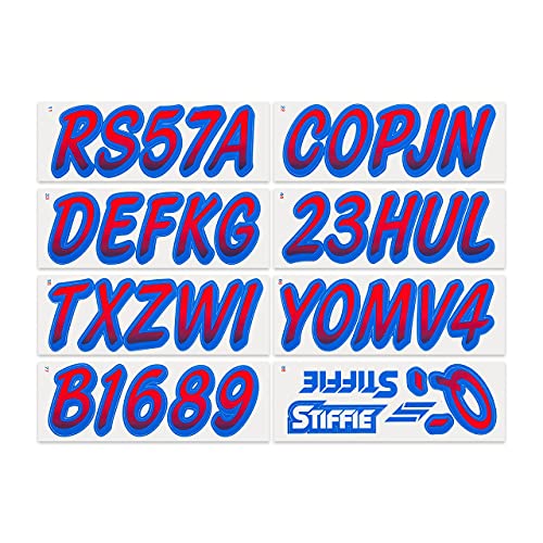 Image of STIFFIE Whipline Red /Blue 3 inch Boat & PWC Registration Decals • Numbers Letters Stickers