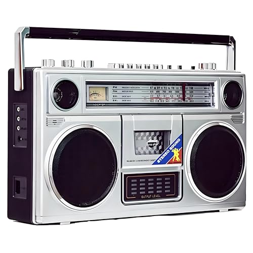 Radio-Kassetten-Player-Recorder, mit Batteriebetrieb oder AC-Stromversorgung, Kopfhöreranschluss, AM/FM -SW1/SW2 Radio, Aux-Eingang, klassischer 80er-Jahre-Retro-Stil, eingebautes Mikrofon, Recorder