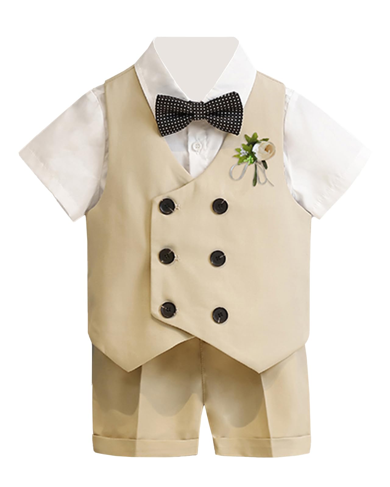 Smoking Abiti Bambini e Ragazzi Completi e Coordinati Camicia Fiocco+Gilet+Pantaloncini+Corsage Completi da Gentiluomo per Bambino