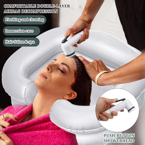 TYBYBB Haarwaschbecken für Bettlägerige, Aufblasbares Haarwaschbecken mit 1M Ablaufschlauch, Haare waschen im Bett Mit Duschkopf und Wassersack, für Schwangere Verletzte Behinderte Senioren