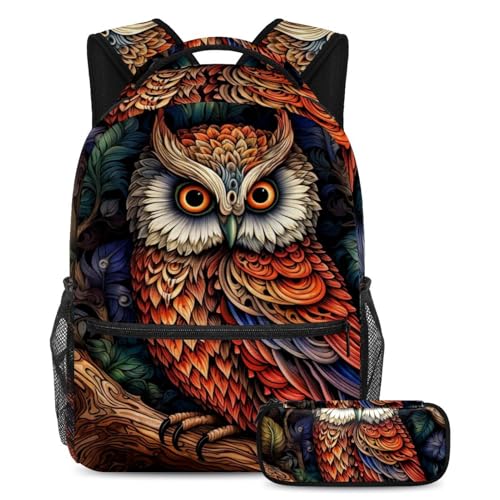 Sac à dos Cool Owl 99 2 pièces grand sac à livres avec trousse fille garçon