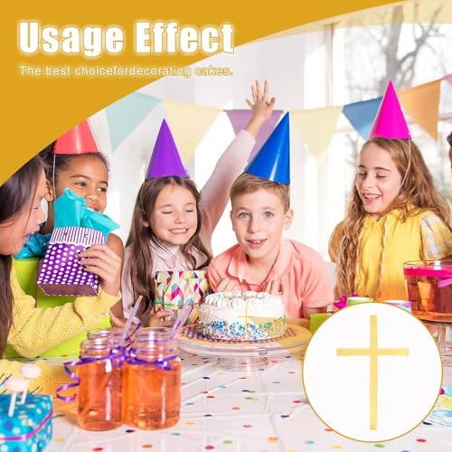 Goldene Kreuz Cake Topper – 2 Stück Tortendeko Taufe & Firmung, Acryl Cake Topper Taufe für Mädchen & Jungen, Elegante Deko Torte, Kommunion & Firmung Tortendeko