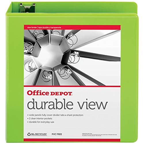 Office Depot® Brand Durable D-Ring View Binder, 3\" Rings, 60% Recycled, Green