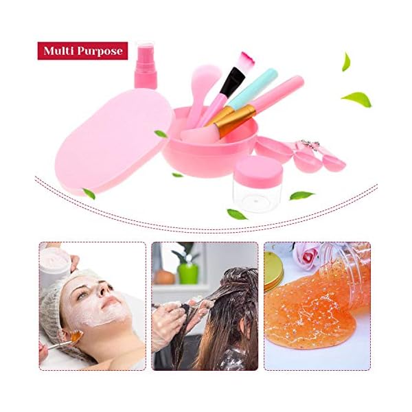 anezus 11 Pcs DIY Facial mask Mixing Tool Kit with Bowl Stick Spatula Silicone Brush Spray Bottle Puff Soaking Bottle Gauges (Pink)