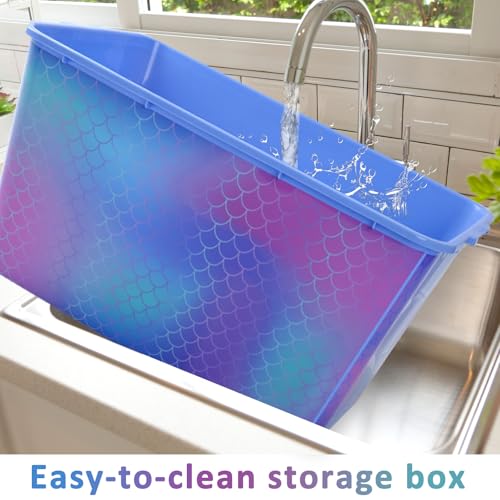 Image of SIMPLYKLEEN Storage Organizer Bins with Lids - 4PC 58QT Heavy-Duty Container Boxes Stackable and Nestable Storage Bins Plastic Large Storage Totes Rainbow Mermaid Bins for Home, Office, and Garage