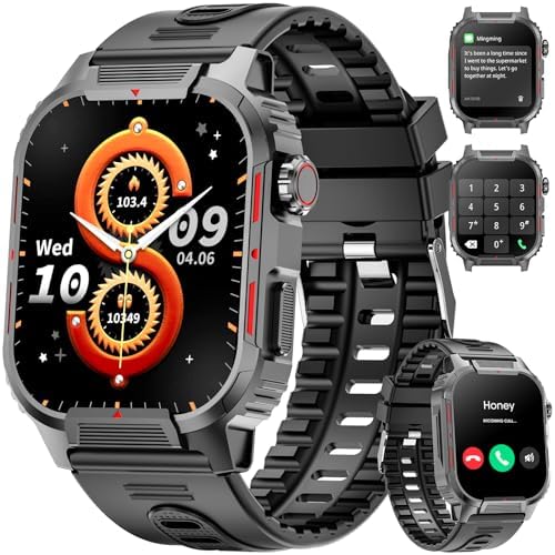 Smart Watch, 2.02” HD Big Screen Smart Watches for Men with Answer and Make Call/Heart Rate/Sleep/DIY Dial Fitness Watch, 100+ Sports Modes Step Calorie Activity Trackers for Android iOS Black
