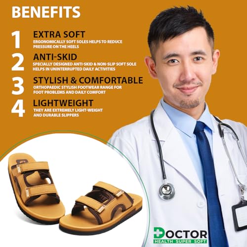 Image of DOCTOR HEALTH SUPER SOFT Men's Casual Slippers with Soft Cushioned Sole, Double Strap with Toe Loop Design, Lightweight Anti-Slip Everyday Wear Slippers for Home and Outdoor Use