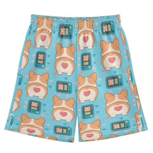 Corgi Heart Game Console Boys Active Basketball Shorts Lightweight Summer Sports Shorts with Pockets for Kids