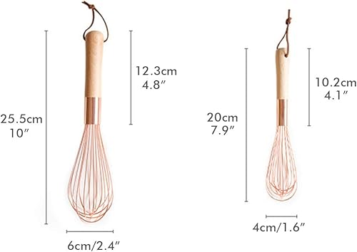 Miniatura 8 de Batidor de huevo Batidor HEITIGN Mango de madera Batidor de acero inoxidable Batidor de huevos, herramientas de cocina para mezclar oro rosa,