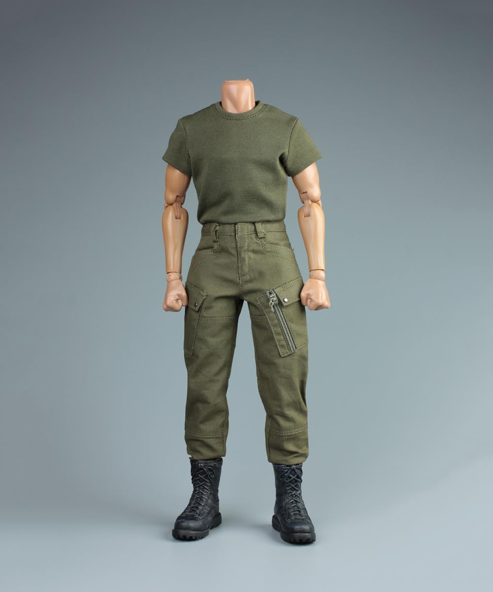 Fremego 1/6 Scale Male Military Action Figure Clothes - Green Short Sleeve & Pant Set (1pc)
