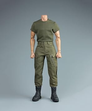 Fremego 1/6 Scale Male Military Action Figure Clothes - Green Short Sleeve & Pant Set 1pc