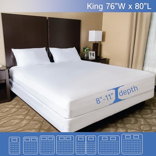King Zippered Mattress Protector (8"-11" Depth) Waterproof Encasement Premium Quality Hypoallergenic Bed Cover Protects from Dust White