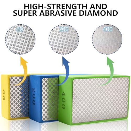XKDOUS 3 peças de almofadas de polimento manual de diamante, bloco de lixamento de grão 60/200/400,