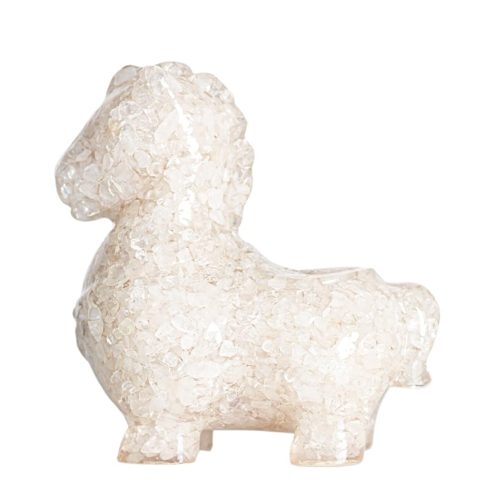 HUFFA Large Resin-Filled Natural Crystal Horse Figurine - Elegant Ceramic Desktop Decoration(Whitecrystal)