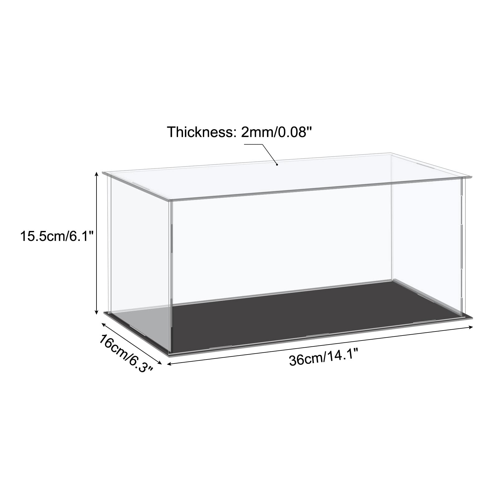 sourcing map Vitrina acrílica de plástico, caja de almacenamiento, transparente, pequeña, a prueba de polvo, 36 x 16 x 15,5 cm, para artículos coleccionables