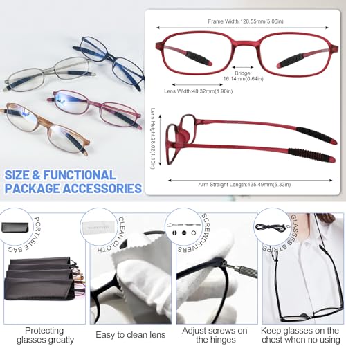 Image of 4 Packs Lightweight Reading Glasses for Women Men Blue Light Blocking Readers 1.0 1.5 2.0 2.5 3.0 4.0