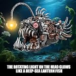Ensemble mécanique de pêcheur avec lumière, Creative Ocean Lantern Fish Animal Toy pour la décoration de bureau à domicile, Compatible avec Lego Shark, STEM Cadeau pour adultes Adolescents Garçons 8-14+1038 PCS)