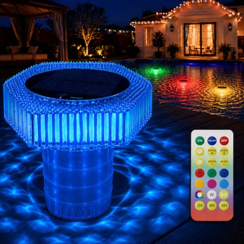 Flotador solar de cloro para piscina con luces coloridas, flotador de cloro que cambia de color con control remoto, dispensador de cloro flotante para piscina, flotadores solares de cloro de