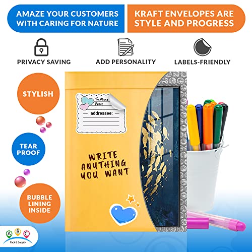 ABC Kraft Bubble Mailer 10 x 18 cm. Pacote com 50 envelopes de bolha Kraft amarelos. Envelopes autos