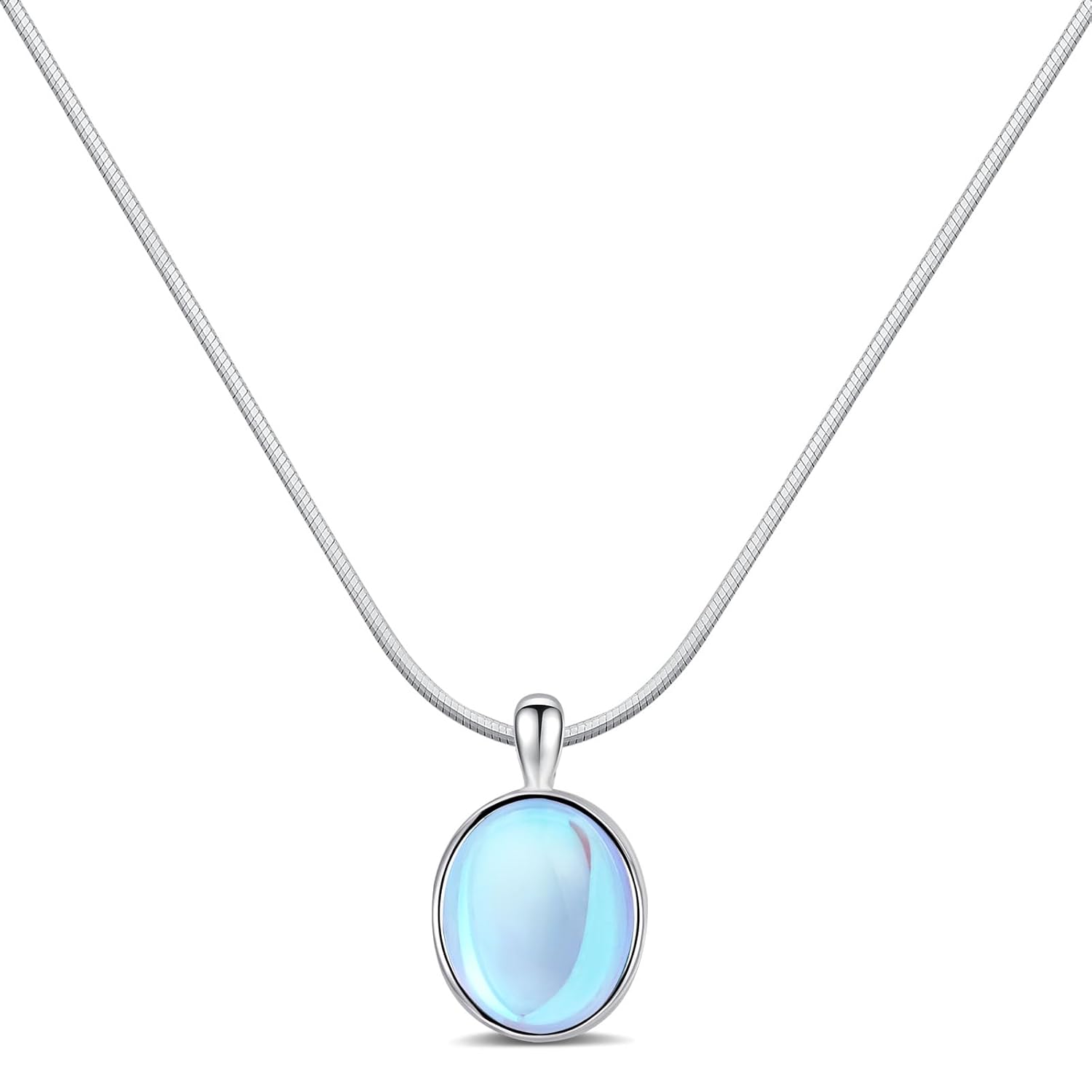 925 Sterling Silver Moonstone Necklace Oval Pendant Necklace June Birthstone Necklace for Women Handmade Moonstone Jewelry for Gift