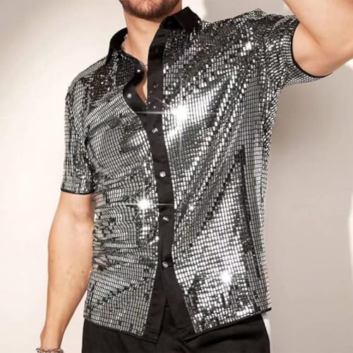 Chemise disco homme à paillettes vintage années 70 manches courtes
