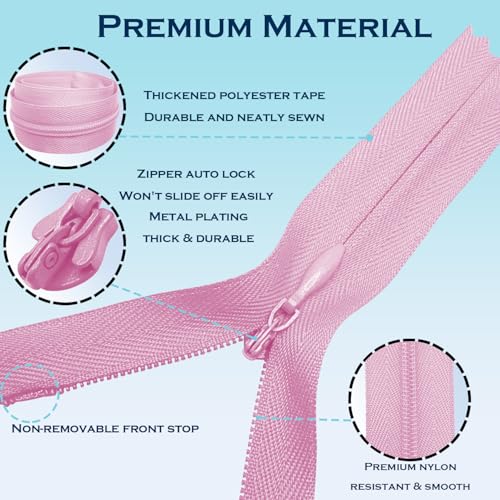 Image of ANPURZII 2PCS #3 9 Inch Pink Invisible Zippers for Sewing Skirts, Nylon Coil Bulk Zippers for Pocket, Pillow(Pink 9 inch 2PCS)
