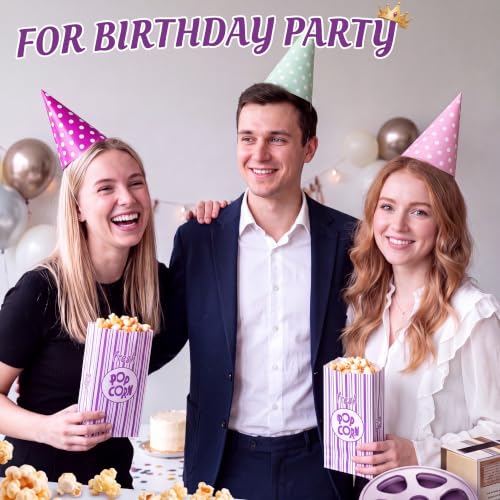 Image of Thenshop 200 Pcs Paper Popcorn Bags Flat Bottom 2 oz Disposable Film Individual Servings Oil Resistant Leak Proof Container Vintage Retro Purple and White Popcorn Sleeves Bags