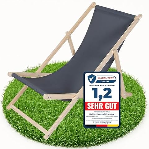 Melko Krzesło plażowe z drewna, składane krzesło kempingowe, leżak do opalania, antracyt