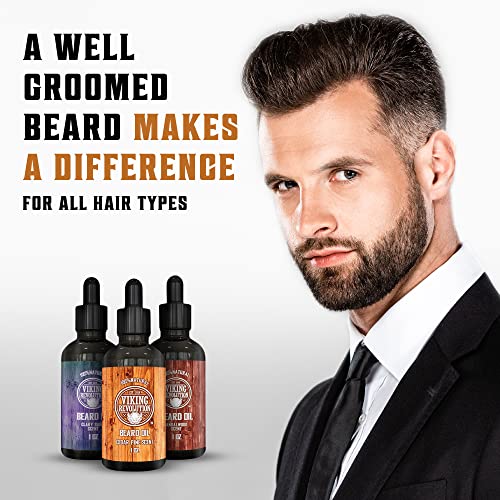 Viking Revolution Beard Oil Conditioner 3 Pack - All Natural Variety Set - Sandalwood, Pine & Cedar, Clary Sage Conditioning And Moisturizing For A Healthy Beard #TOP5