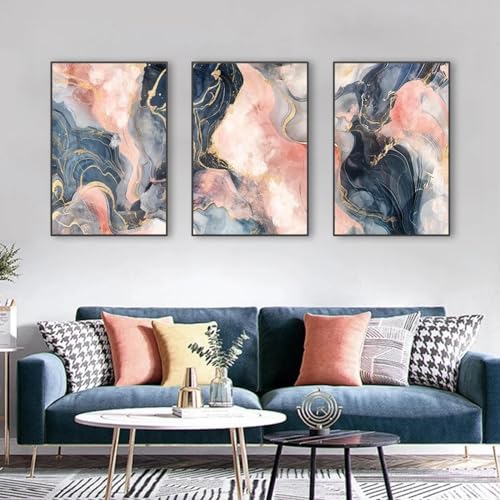 Art mural de luxe marbre rose et feuille d'or | Toile abstraite XINBAO pour salon chic