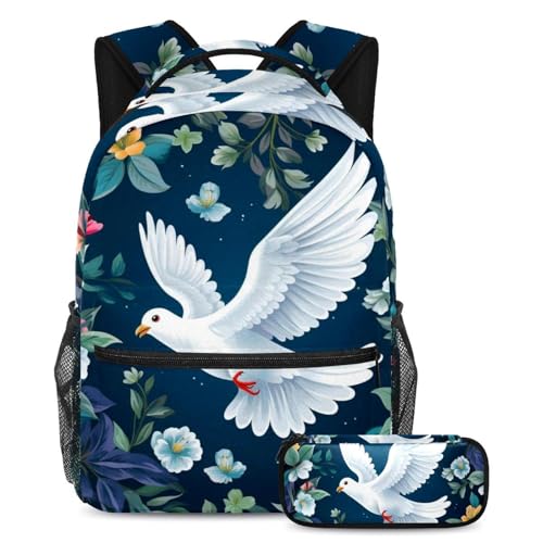 Ensemble cartable Peace Doves 17 sac à dos avec trousse au motif inspirant de colombes blanches