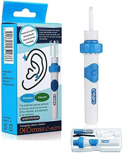 AUELEK Ear Wax Remover,Electric Suction Q Grips Cleaners, Safe Removal Tool with 1 Replacement Heads,Gently Vibrating to Attract Earwax,Easy Cleaning Cleaners Suitable for All Family, blue