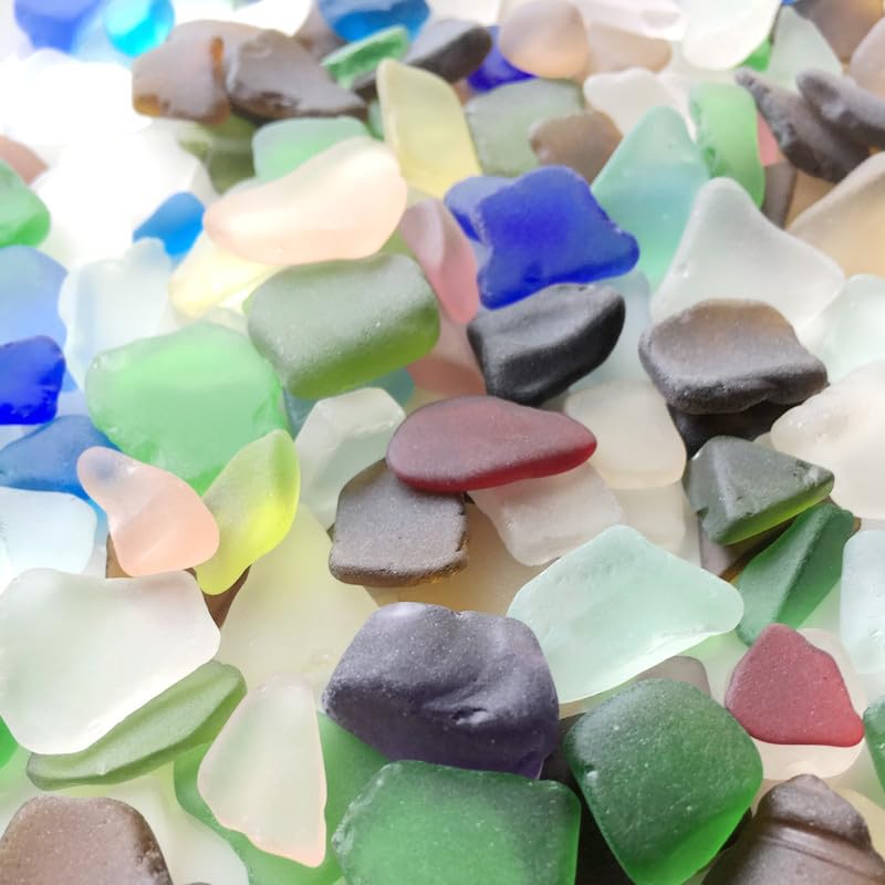 Frosty Art Glass - 40pc Tumbled Beach Sea Glass, Craft Seaglass in Blues, Yellow, Red, Pink, Purple, White, Green, Brown