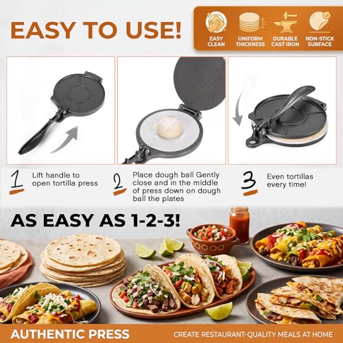 Teenyyou 8 Inch Cast Iron Tortilla Press with 200 Parchment Paper Sheets, Roti Maker Tortillera Pataconera, Heavy Duty Tortilla Maker for Taco Empanadas Quesadillas Pre-seasoned Flour by Teenyyou - Used condition - Image 5