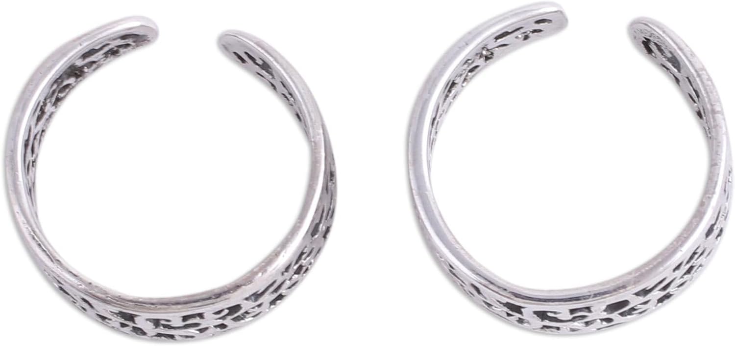 NOVICA Handmade .925 Sterling Silver Toe Rings Artisan Crafted Pair from India Wrap [band Width 6 mm W] 'Alluring Vines'Pair