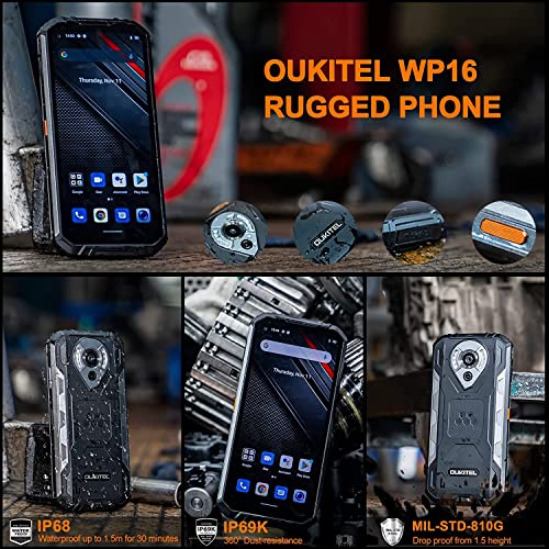Rugged Smartphone Unlocked Cell Phone 10600Mah Battery 128Gb+8Gb Android 11 6.39'' Screen 20Mp Night Vision Camera Dual Sim Phones Ip68 Waterproof Mobile Otg Nfc Oukitel Wp16, Orange #TOP6