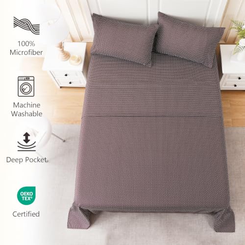 Image of MCO 4Pieces Polka Dot Sheets Set, Breathable King Sheet Set with 16 inch Deep Pocket, Modern & Luxury, Brushed Microfiber Bedding Set(King, Polkadot Brown)