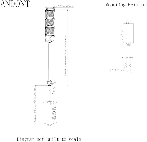 Miniatura 2 de 3 luces LED superbrillantes para torre Andon, rojoamarilloverde, encendido y apagado, cable de extensión de 16 pies, adaptador industrial de 6 pies,