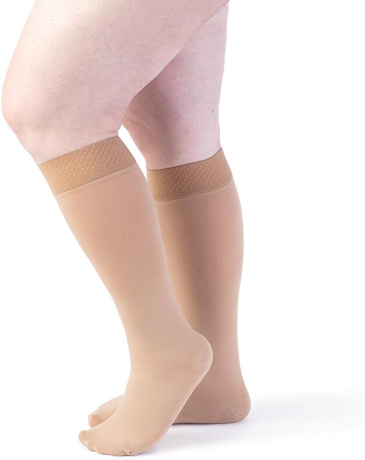 Sigvaris Specialty 554 Secure Women's 40-50 Closed Toe Knee High Compression Stockings w/Silicone Band Black X4 Long Full