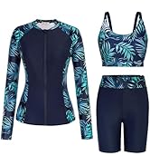 GRACE KARIN Women's 3 Piece Rash Guard Built-in Bra Long Sleeve UV Sun Protection Swimsuit Zip up...