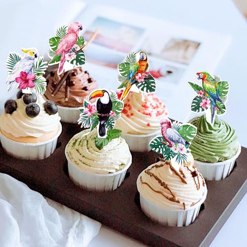 Blumomon 24 Stück Vögel und Tiere Cupcake Toppers Papagei Cupcake Picks Vogelmuster Tiere Kuchen Dekorationen für Kindergeburtstag Party Themenparty Dekorationen Zubehör
