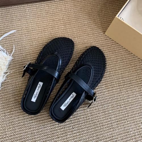 Cute Mesh Ballet Flats Women Breathable Low Heel Ballerina Flats Lightweight Vintage Mary Jane Woven Flats2