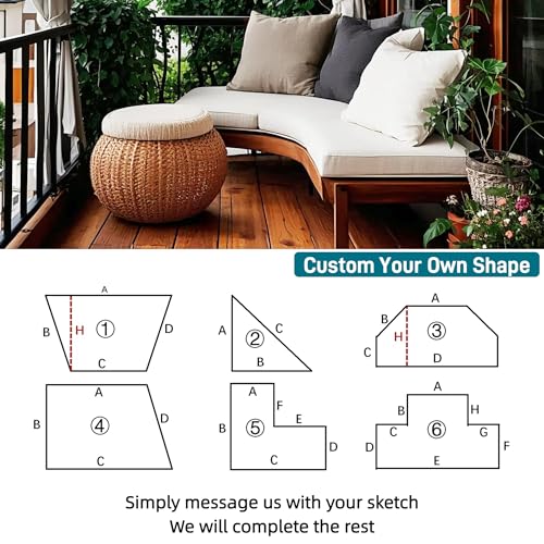 SINCERE Custom Cushion Covers with Zipper, Bespoke Waterproof Patio Cushion Cover Indoor/Outdoor, Non-Slip Cut to Size Cover Replacement for Sofa Couch Chair Pad, Shaped Deep Seating Pillow Protector