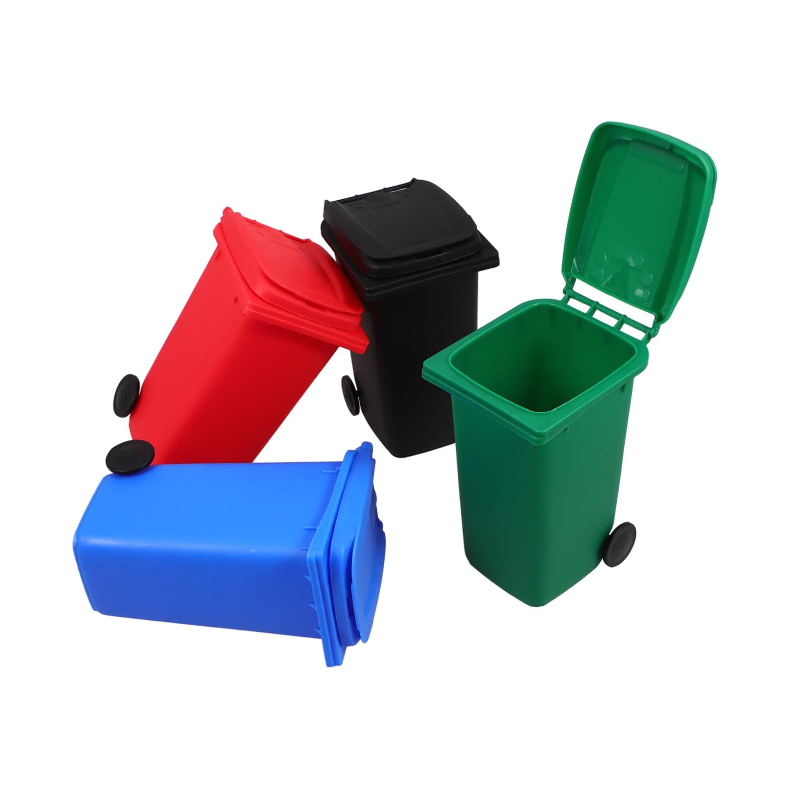 Operitacx 12stücke Mini Mülleimer Für Schreibtisch Schwarz Blau Grün Rot Kawaii Abfalleimer Mit Deckel Und Stylischer Stiftehalter Und Aufbewahrung Für Bürobedarf