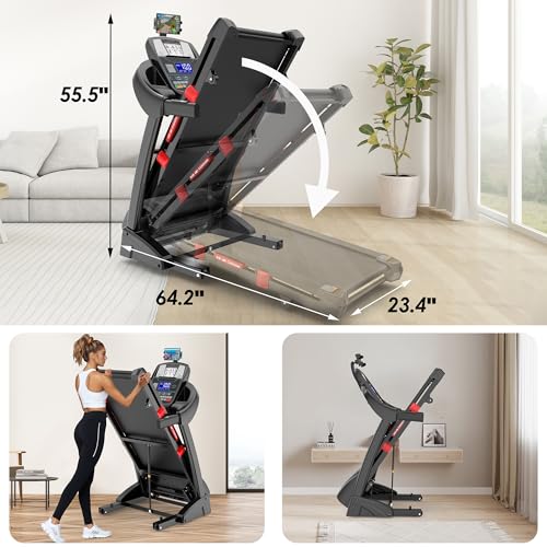 Image of Folding Treadmill with 300lbs Capacity, Treadmill for Home with 15% Incline
