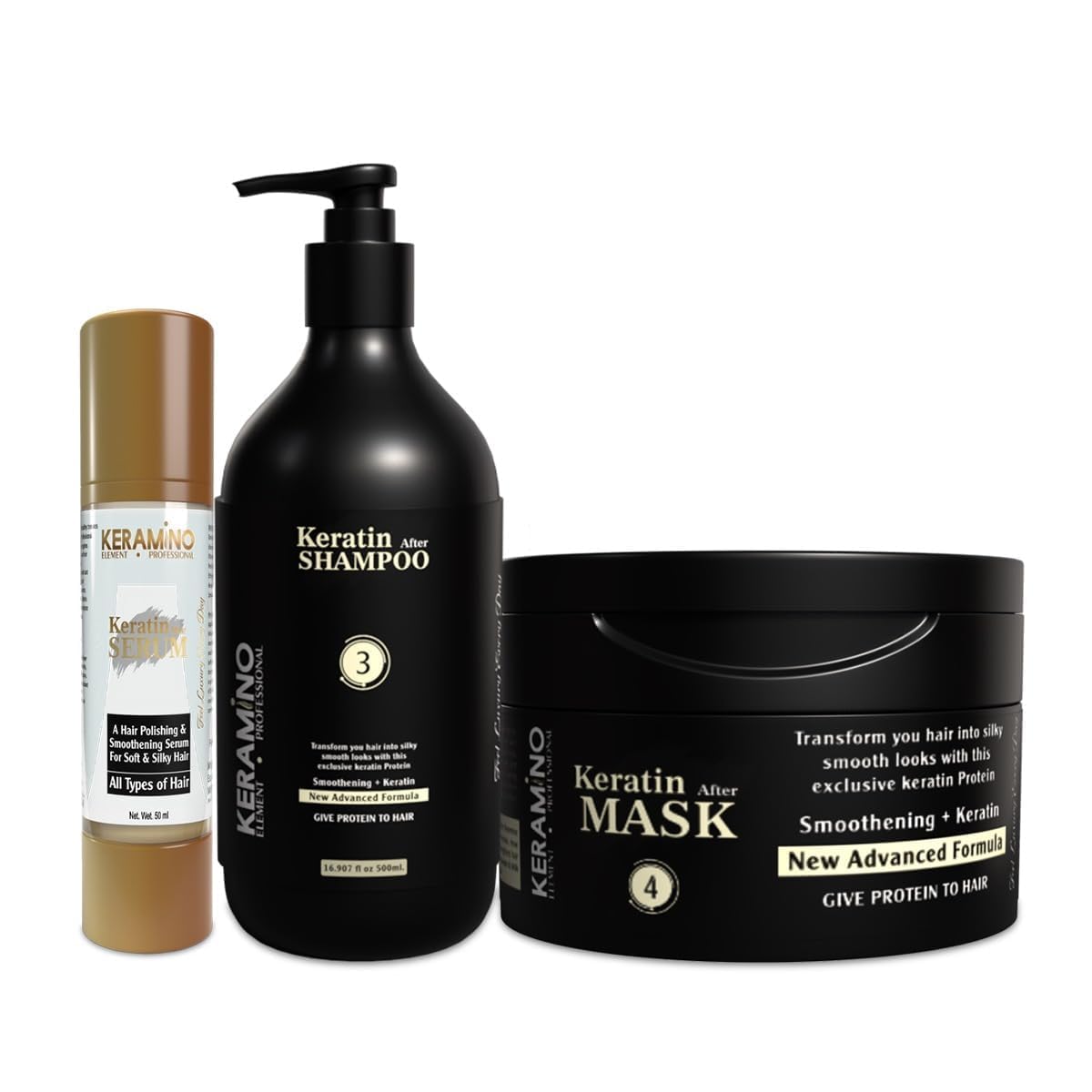 KERAMINO ELEMENT PROFESSIONAL Keratin After Care Shampoo, Mask & Serum – Advanced Post-Keratin Hair Care Pack for Strength, Shine & Frizz Control Combo (500 Ml + 50 Ml)-image-48