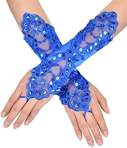 Fingerless Lace Gloves For Wedding Evening Party Satin Bridal Gloves Wedding Accessories Royal Blue