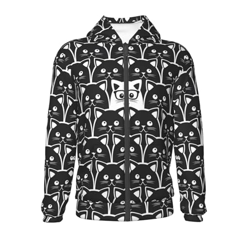 Black Cats and One White Kids Pullover Hoodies Boys Zip Up Sweatshirts Girls Athletic Clothes with Pocket2