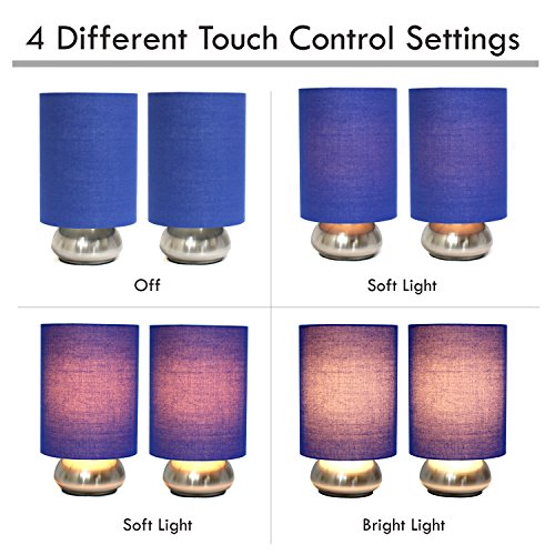 Simple Designs LT2016-BLU-2PK Gemini Brushed Nickel 2 Pack Mini Touch Lamp Set With Fabric Shades thumb #2