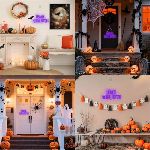 Image of Welcome Foolish Mortals Neon Sign, Halloween Neon Light Spooky Gothic Haunted Mansion LED Coffin Decor USB Powered, for Horror Movie Party Haunted House Man Cave Home Room Themed Bars(16.1 * 9.4 In)
